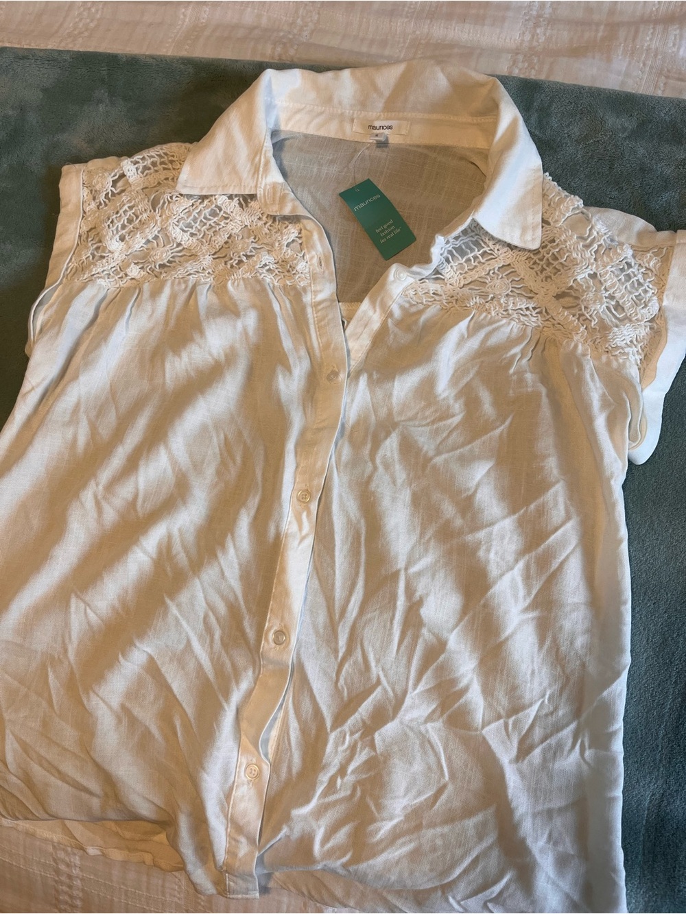 Maurices White Lace-Yoke Button Down Shirt
